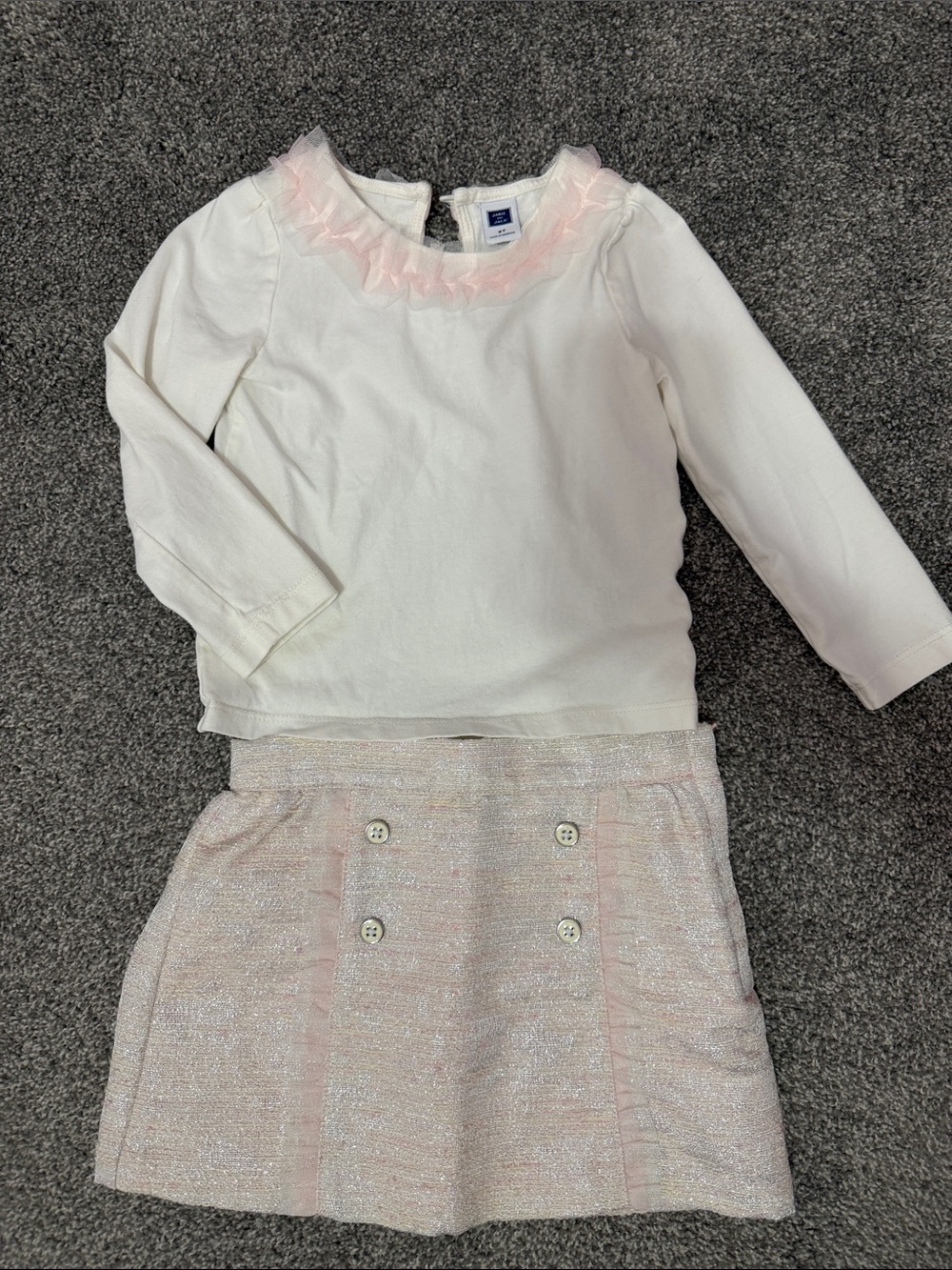 Janie & Jack 2T White Long-Sleeve Top & Pink Sparkle Skirt Set